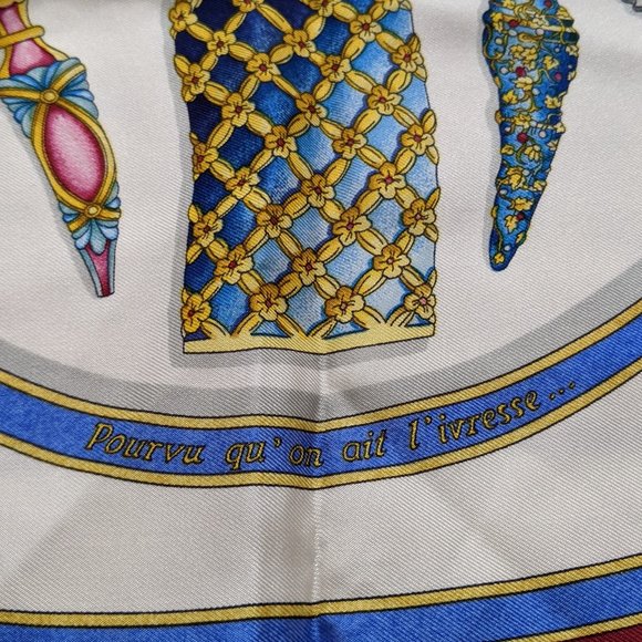 Auth HERMES "Qu’importe Le Flacon” Perfume Silk Scarf by Catherine Baschet - Picture 7 of 13